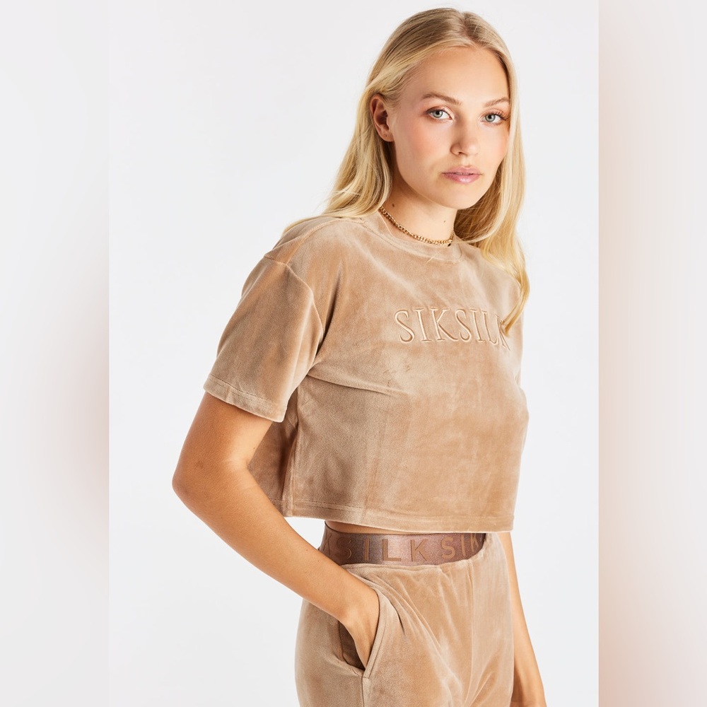 SikSilk women's gold velour‎ cropped t-shirt
